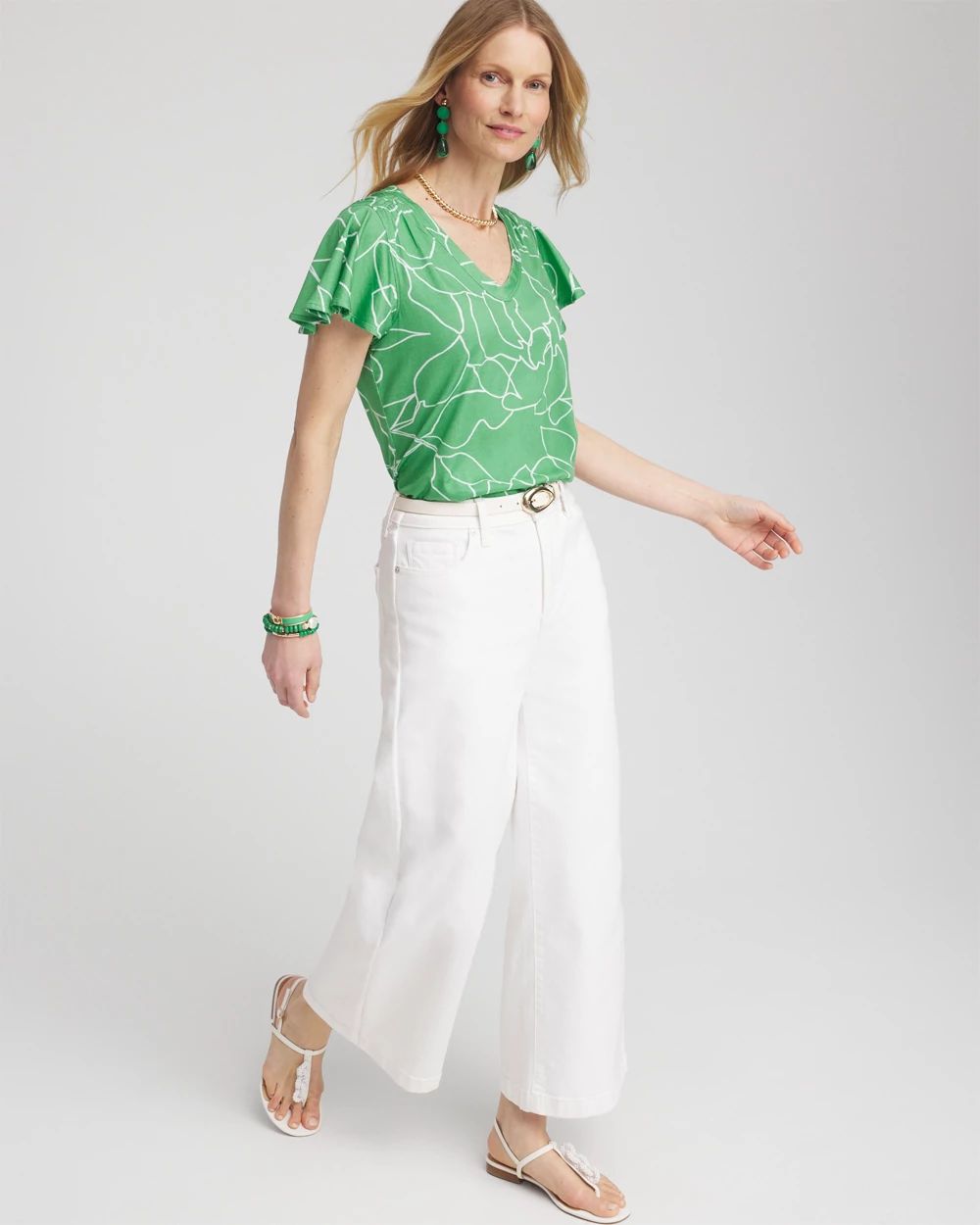 ★★Adairs★★ lip stripe tee green JC6166 Green Lines Flutter Sleeve Tee | Chico's